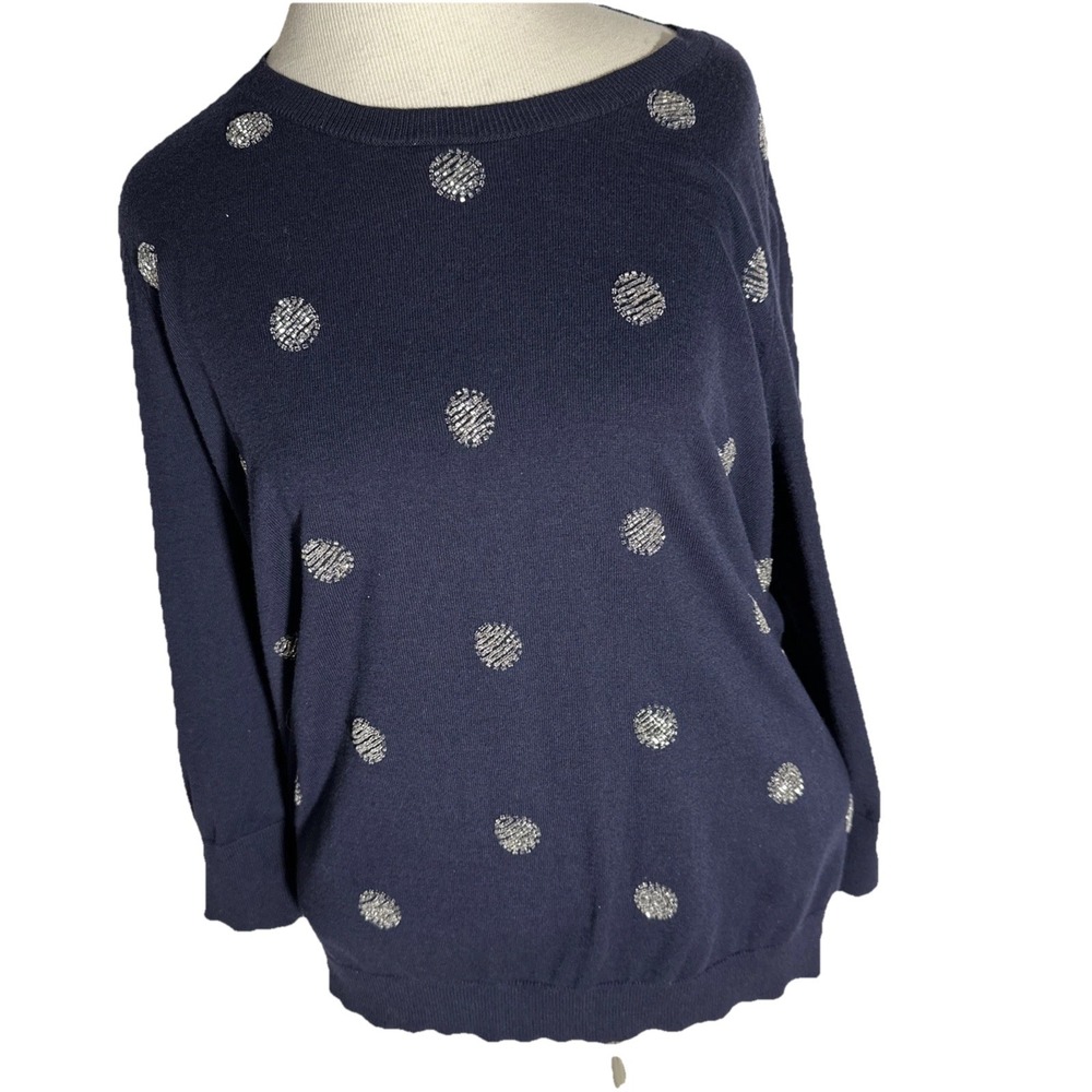 Talbots Women's 2X P  Plus Pullover with Silver Beaded Polka Dots  Slv Navy Blue